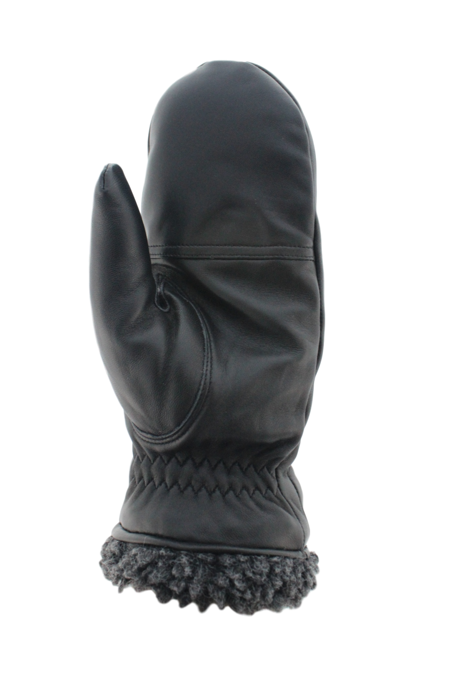 Adult Women's Berber Cuff Black Leather Mitts: Black / Medium