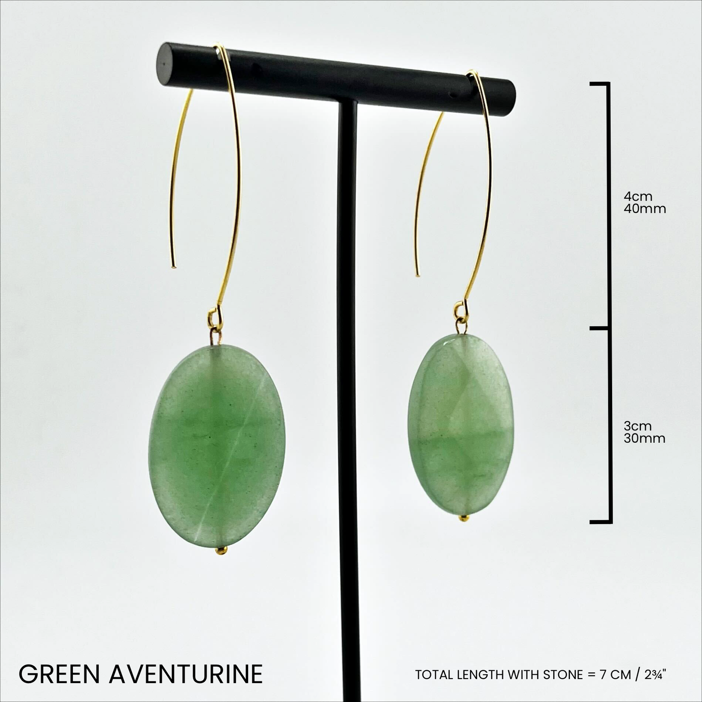LARGE STONE | Drop Earrings: Silver / Green Aventurine