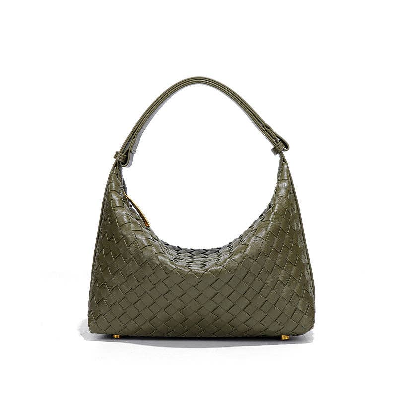 WEAVED LEATHER SHOULDER BAG FOR WOMEN: BLACK