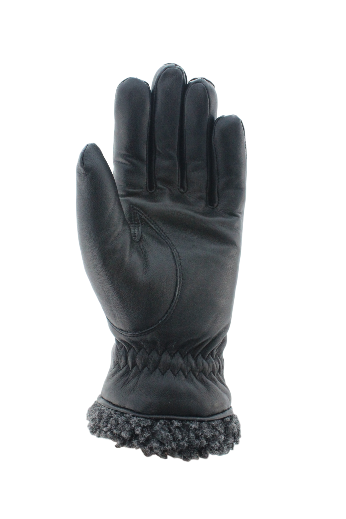 Adult Women's Berber Cuff Black Leather Gloves: Black / Medium