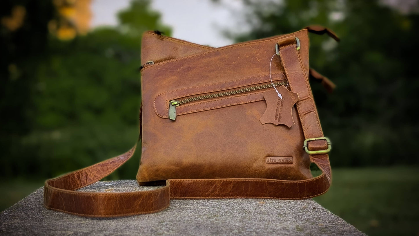 Genuine Leather Ladies Sling / Crossbody Bag - Tan / Brown