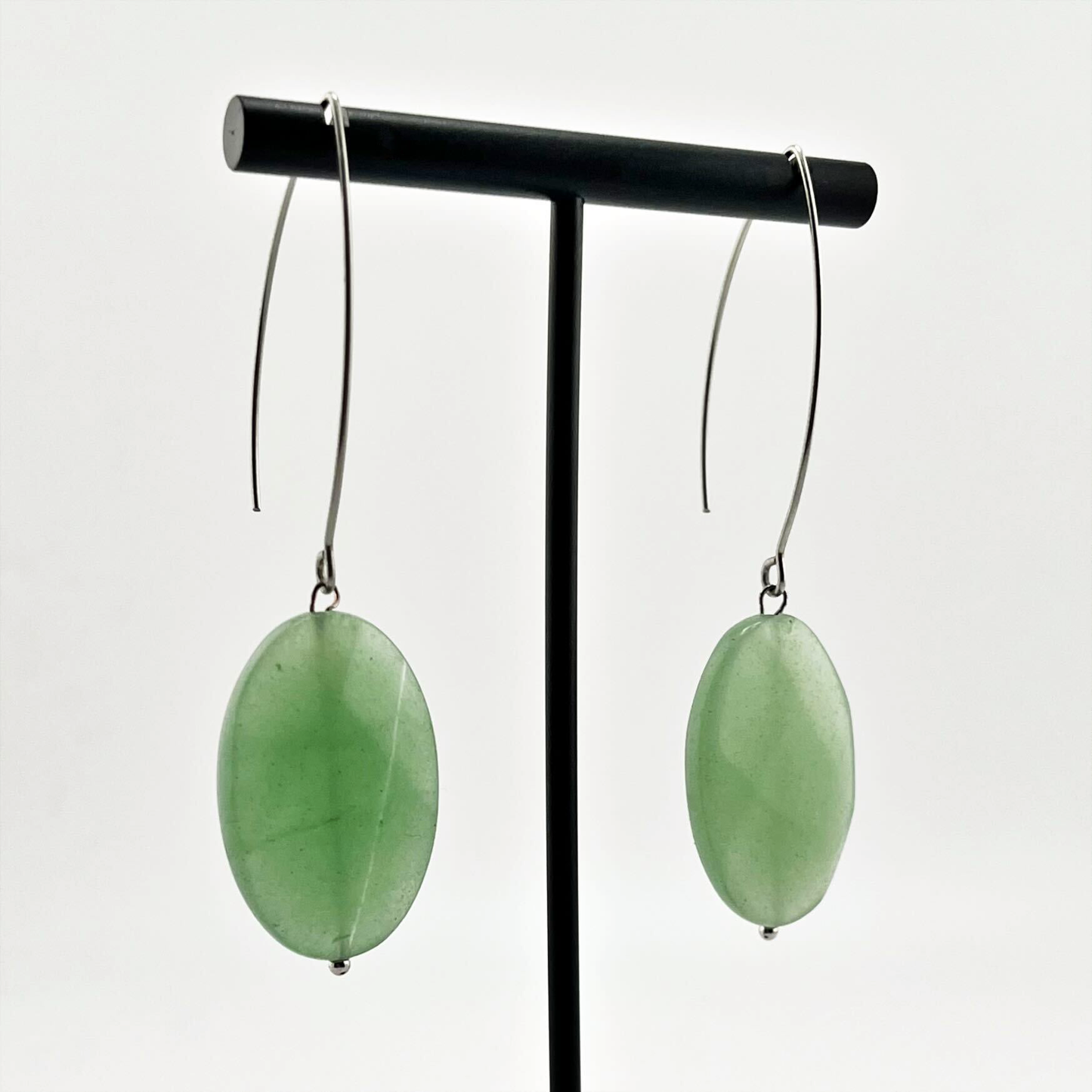 LARGE STONE | Drop Earrings: Silver / Green Aventurine
