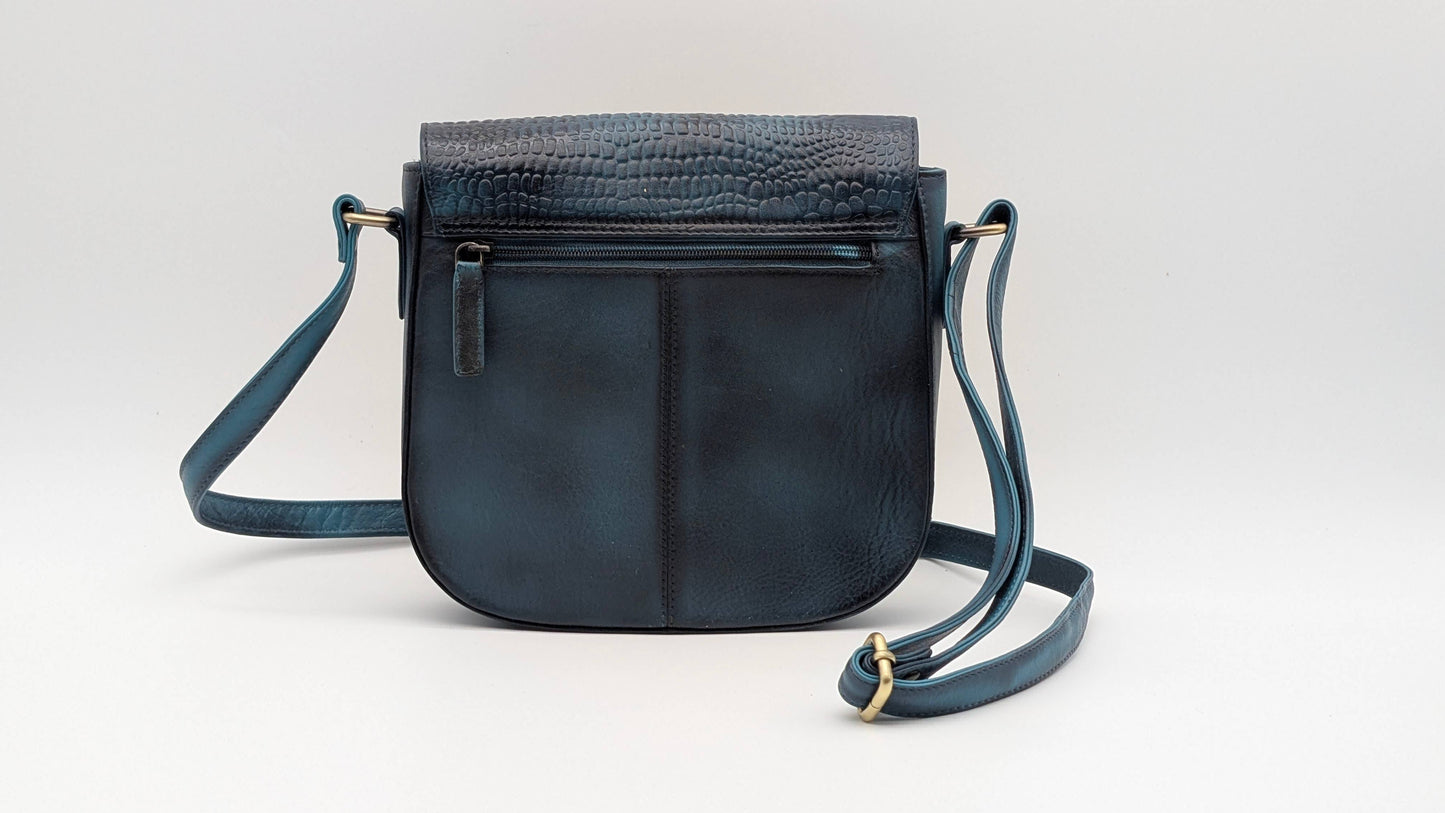 Genuine Leather Ladies Sling / Crossbody Bag - Blue Black