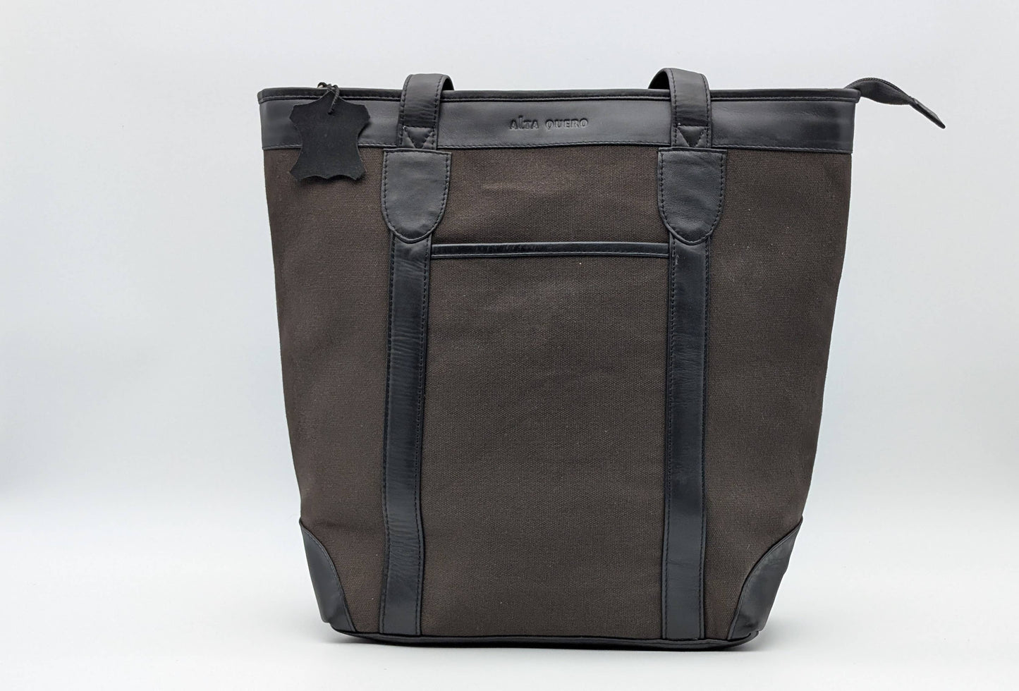 Vareen Black & Brown Genuine Leather Fabric Tote Bag Laptop