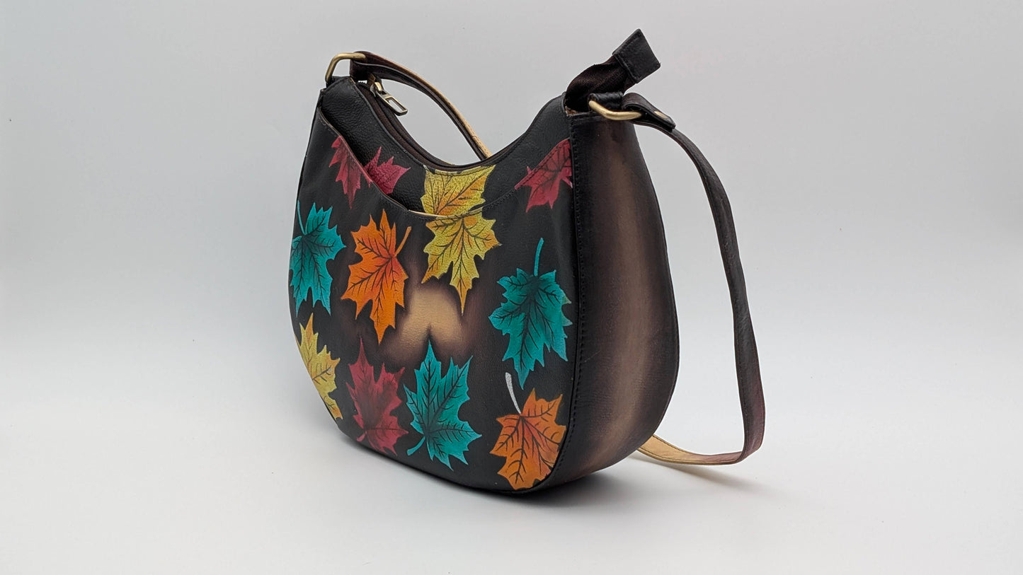 Genuine Leather Hand Painted Ladies Sling Crossbody - Maple