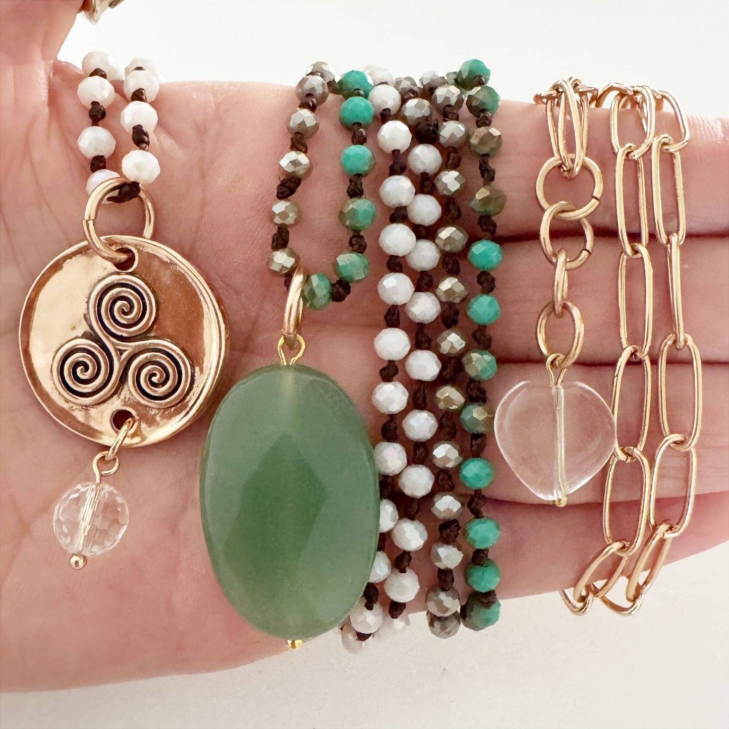 MY INTUITION IS MY SUPERPOWER | TRISKELION | Original Layering Bundle: Gold Finish / Beige Crystal Beads