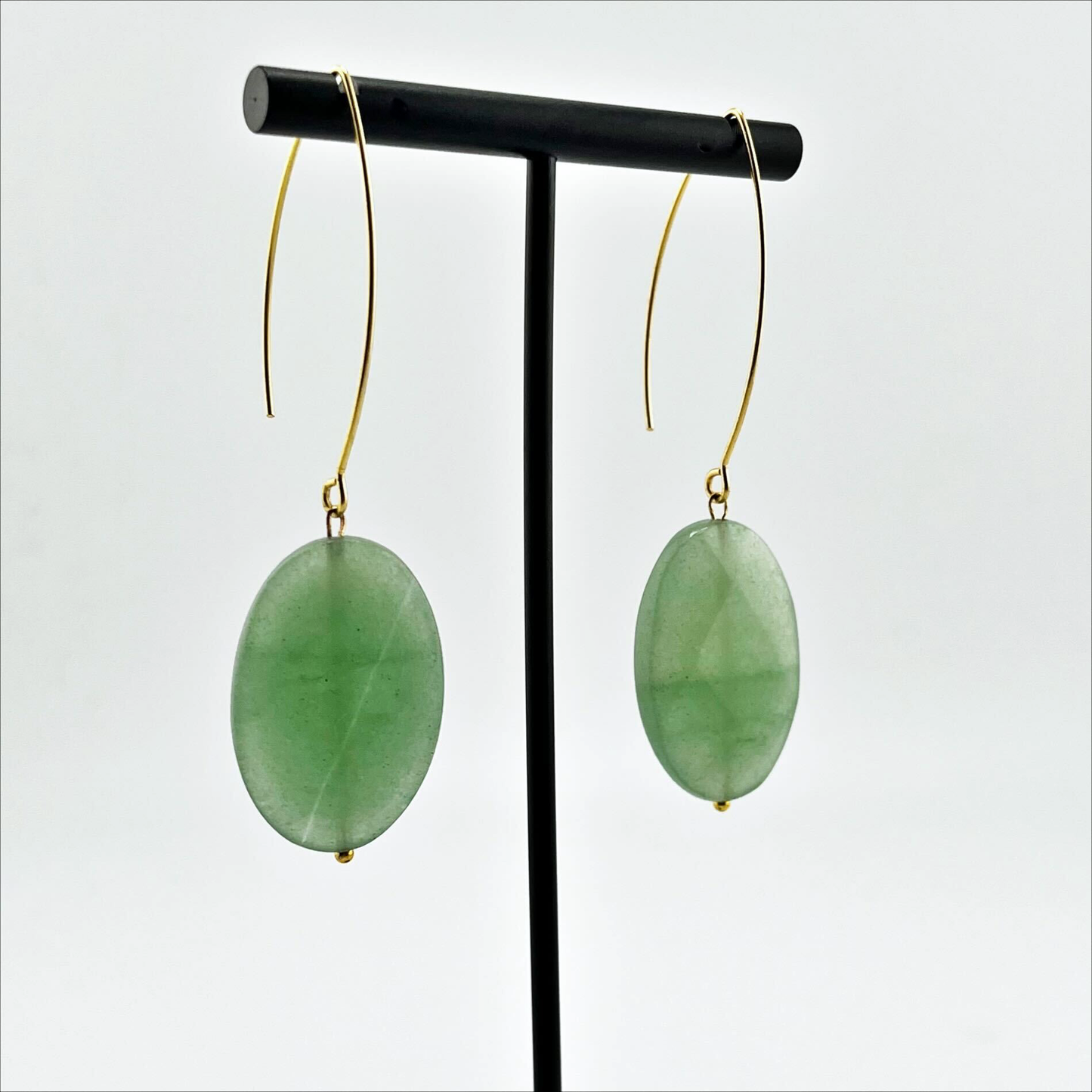 LARGE STONE | Drop Earrings: Silver / Green Aventurine