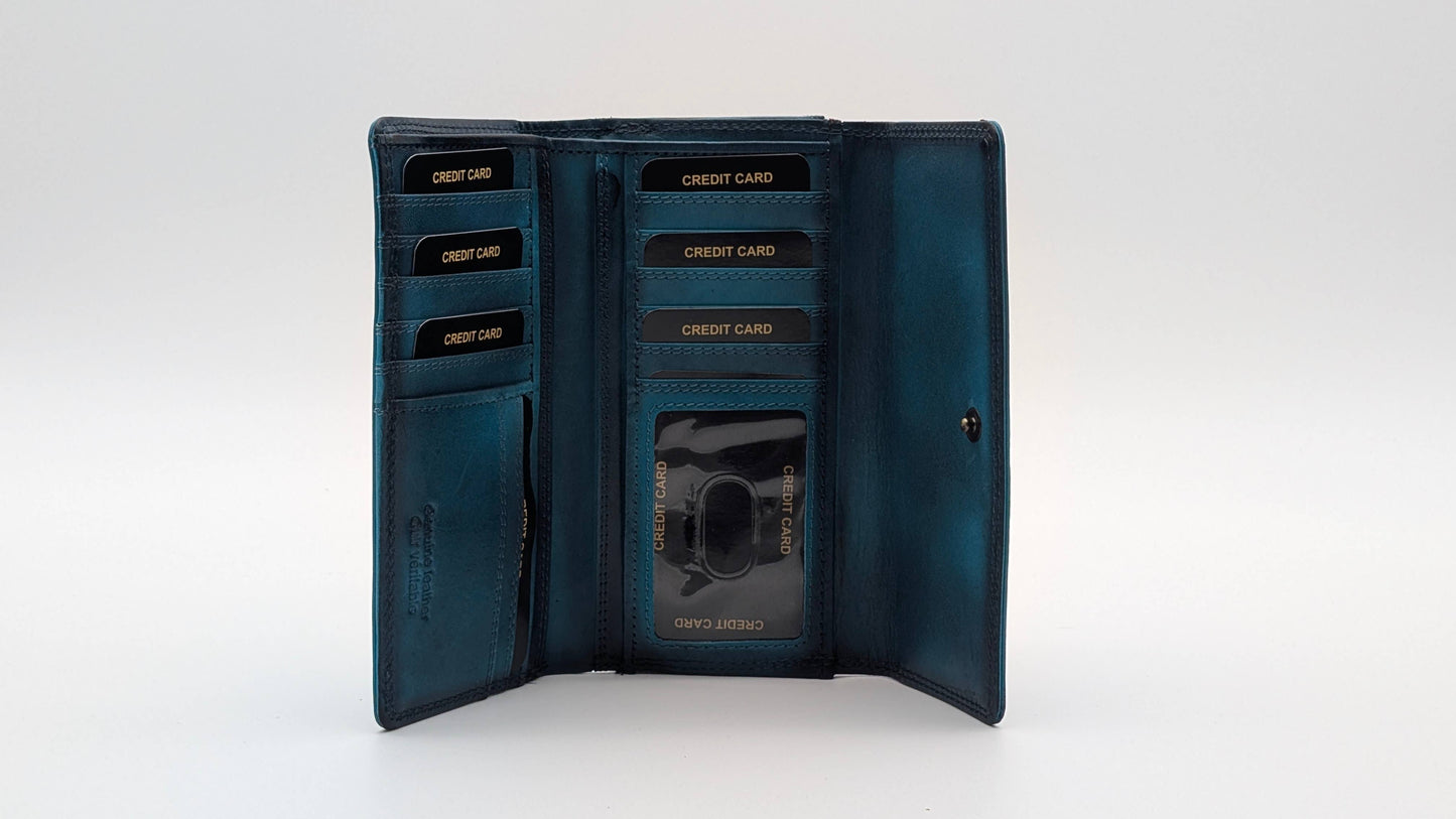 Leather Ladies wallet card holder RFID Protection Blue Black