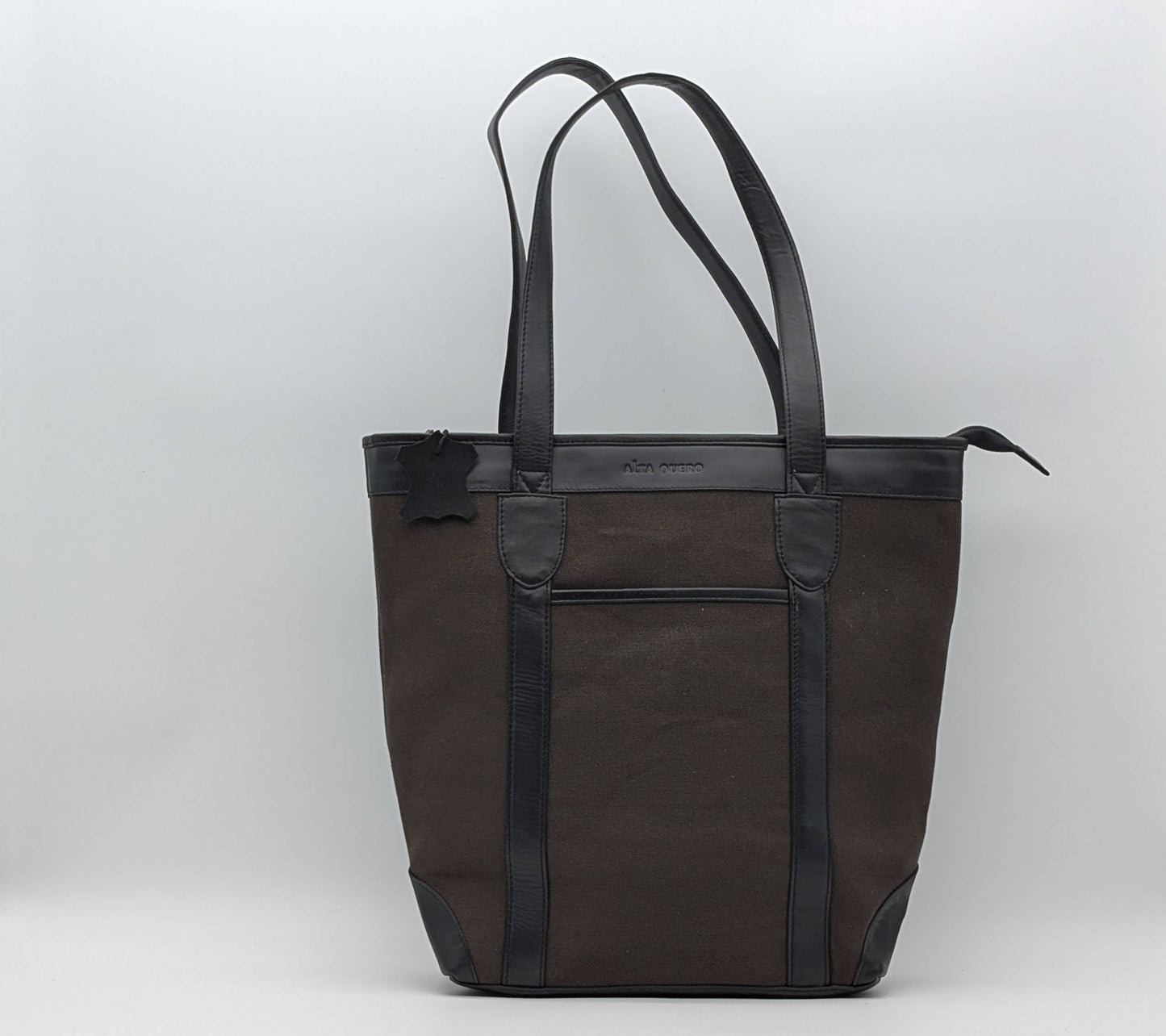 Vareen Black & Brown Genuine Leather Fabric Tote Bag Laptop