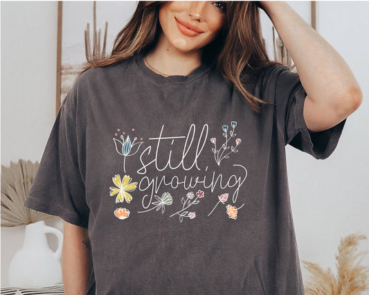 Spring Tee Floral Still Growing Print Women's Graphic Tee: Ivory / Small