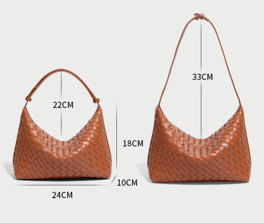 WEAVED LEATHER SHOULDER BAG FOR WOMEN: BLACK