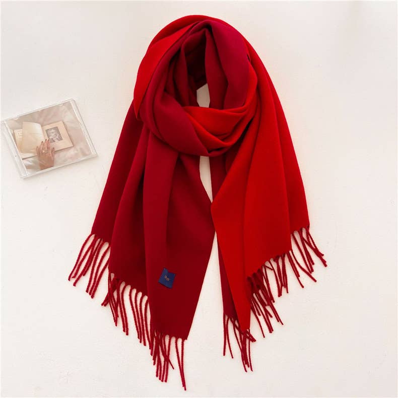 Solid color scarf Double-sided two-color tassel shawl scarf: Khaki&blue