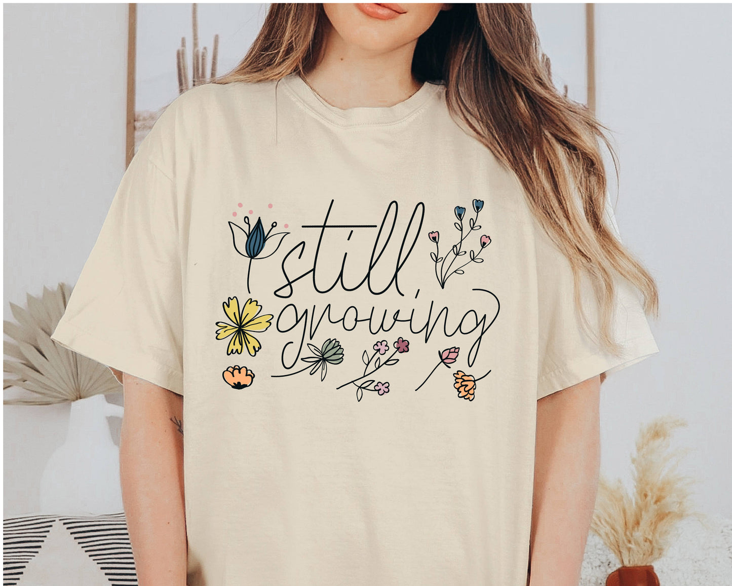 Spring Tee Floral Still Growing Print Women's Graphic Tee: Ivory / Small