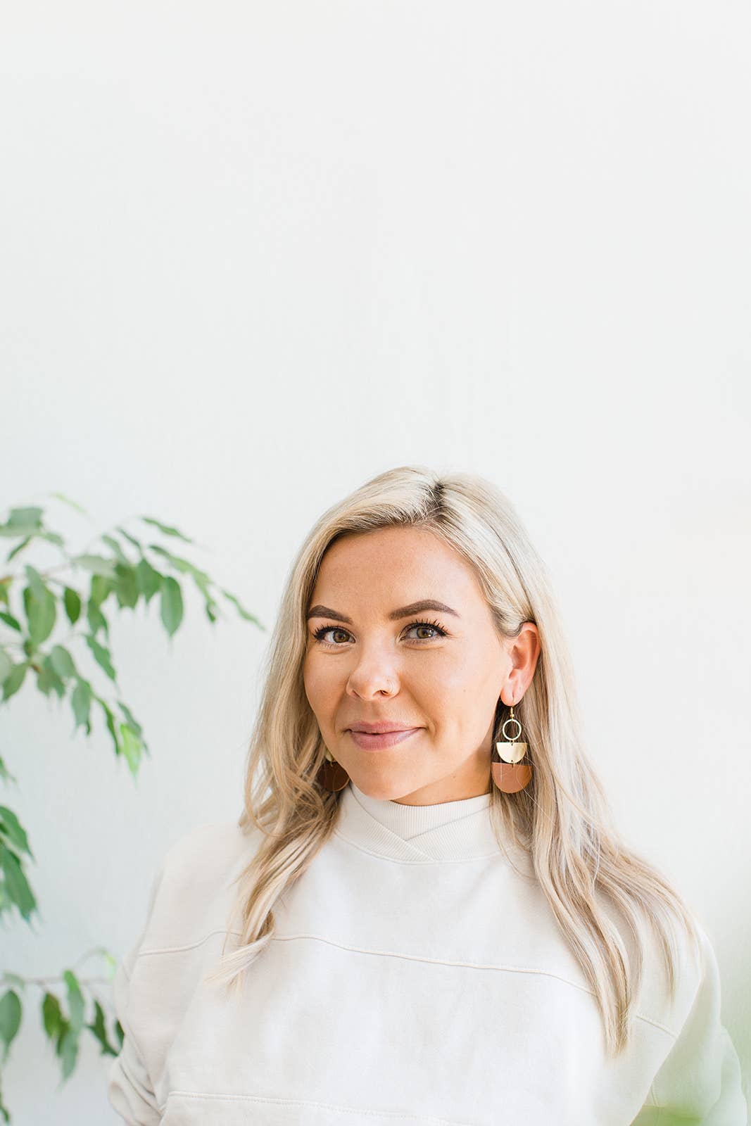 Brown Leather & Brass Stacked Half Moon Dangle Earrings: 14k Gold Fill Hooks