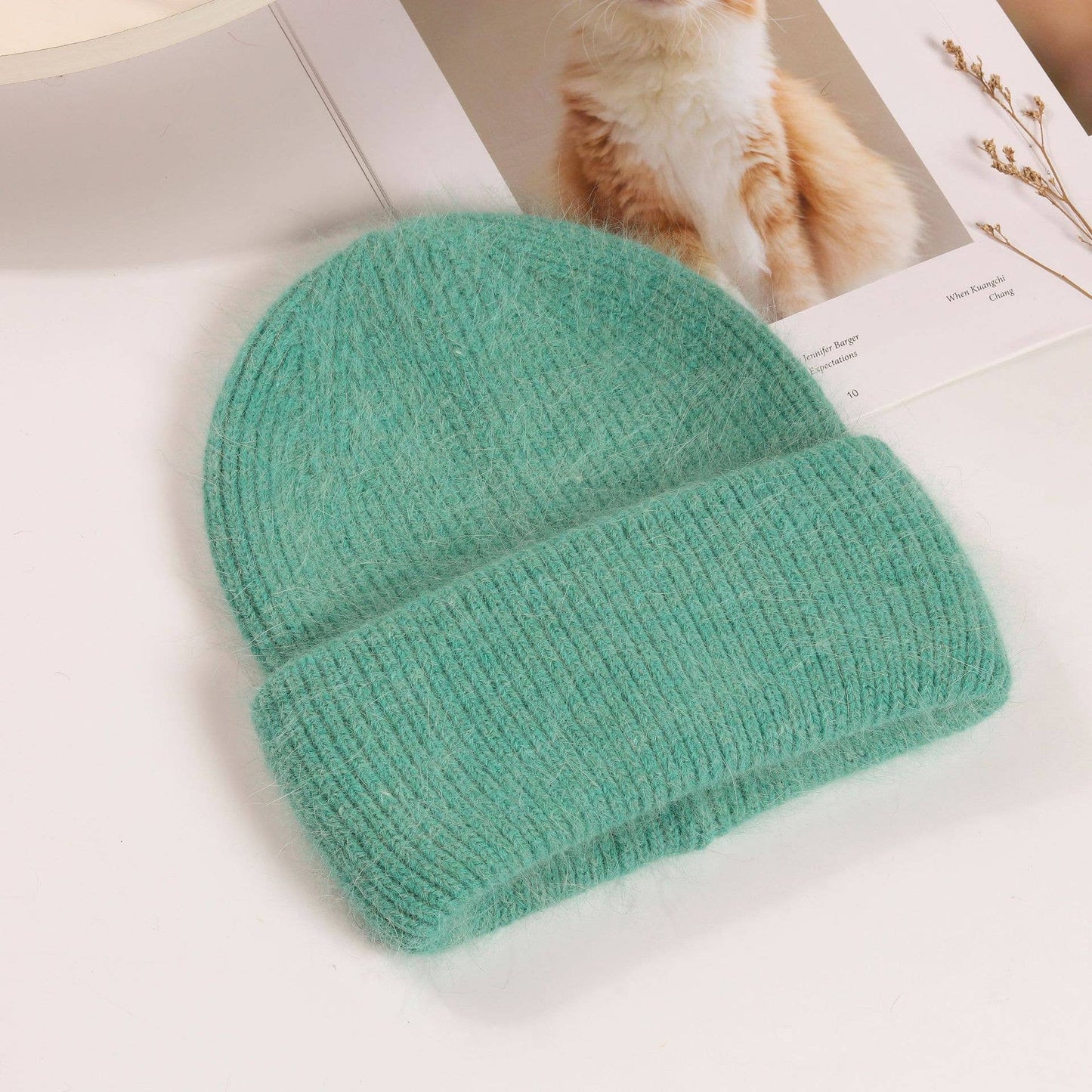 Warm Beanie Hats Solid color furry beanie for adult: White