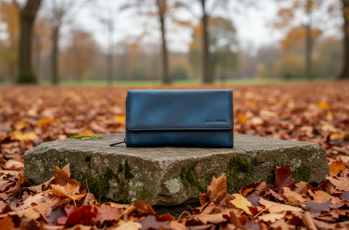 Leather Ladies wallet card holder RFID Protection Blue Black