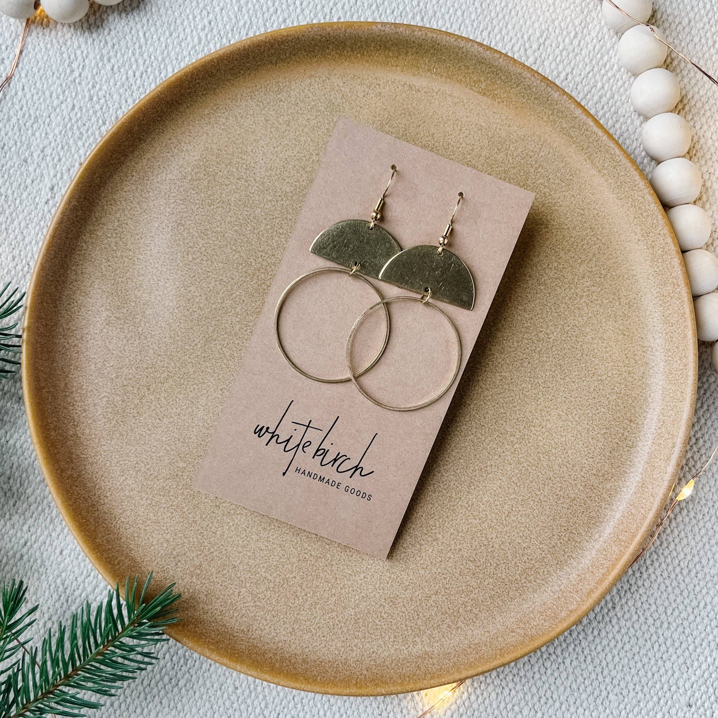 Brass Half Moon Circle Statement Earrings: Raw Brass Hooks