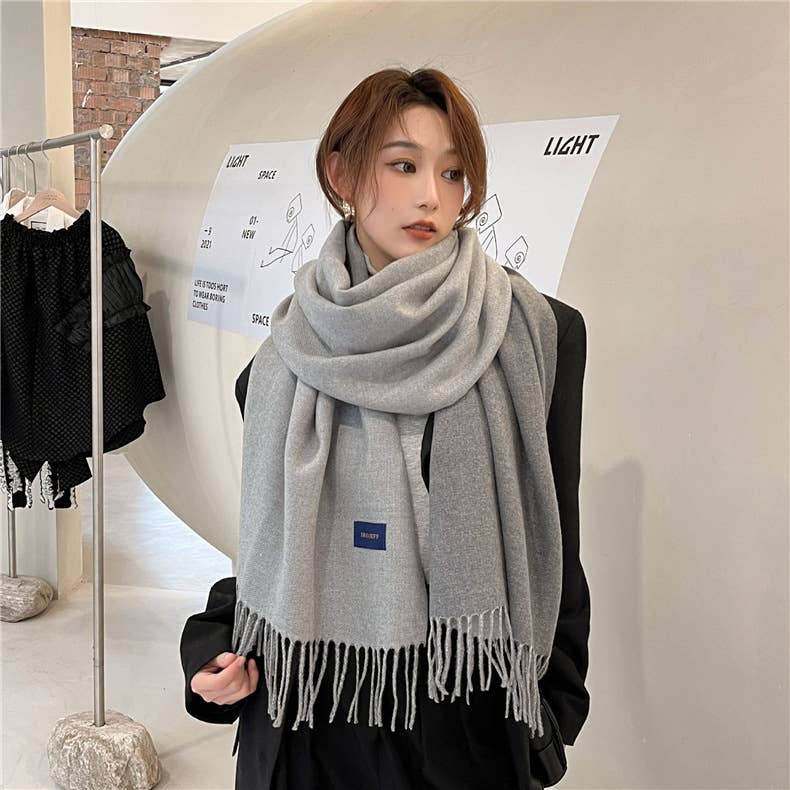 Solid color scarf Double-sided two-color tassel shawl scarf: Pink