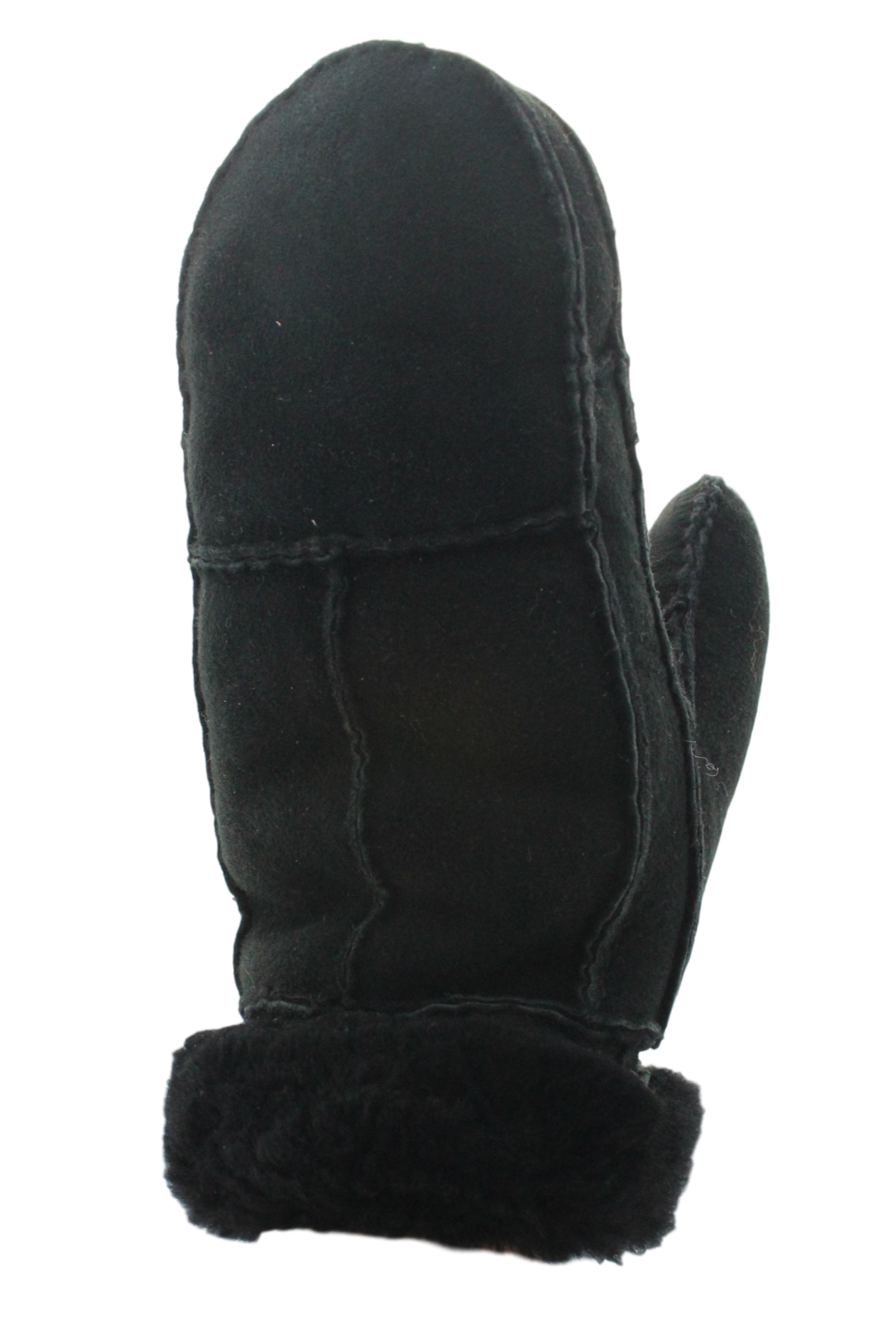 Shearling Mittens with Turned Cuff: Black / Medium