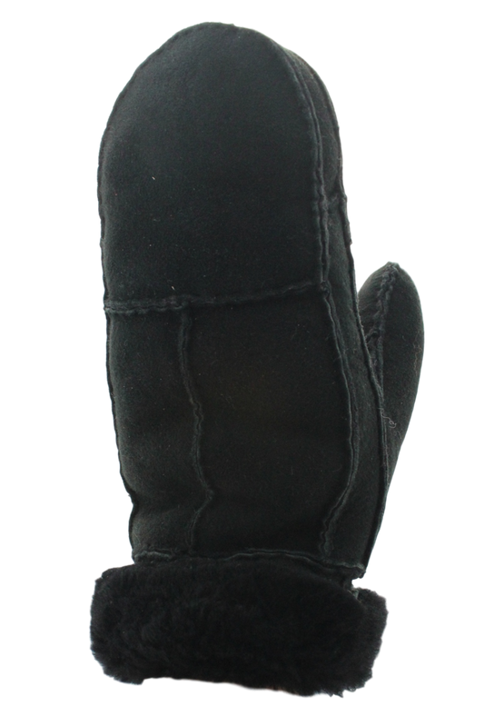 Shearling Mittens with Turned Cuff: Black / Medium