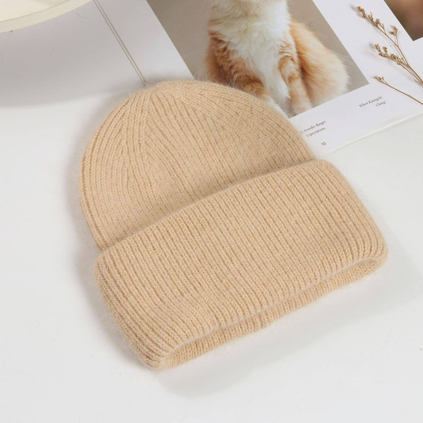 Warm Beanie Hats Solid color furry beanie for adult: White