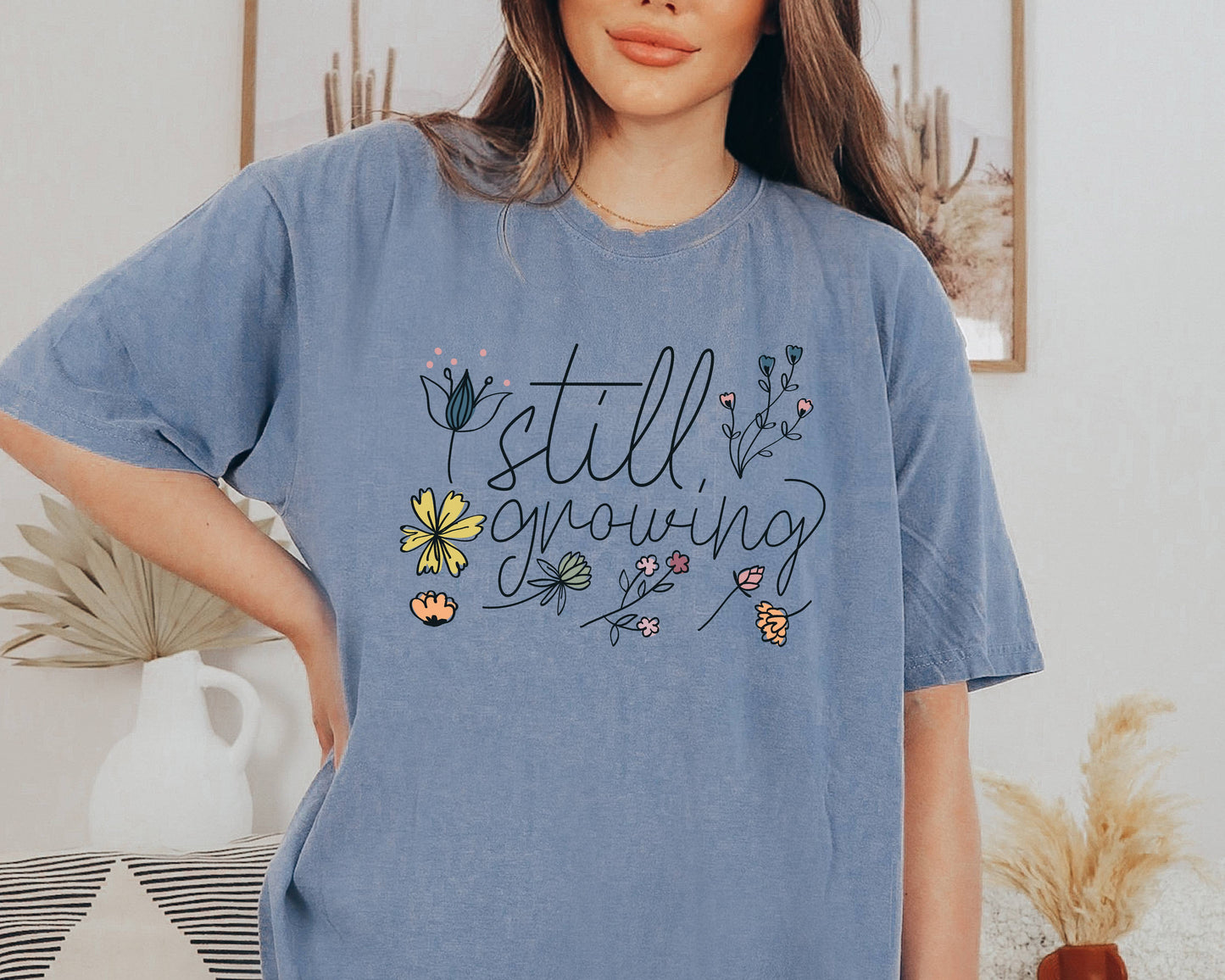 Spring Tee Floral Still Growing Print Women's Graphic Tee: Ivory / Small
