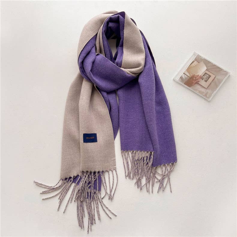 Solid color scarf Double-sided two-color tassel shawl scarf: Pink