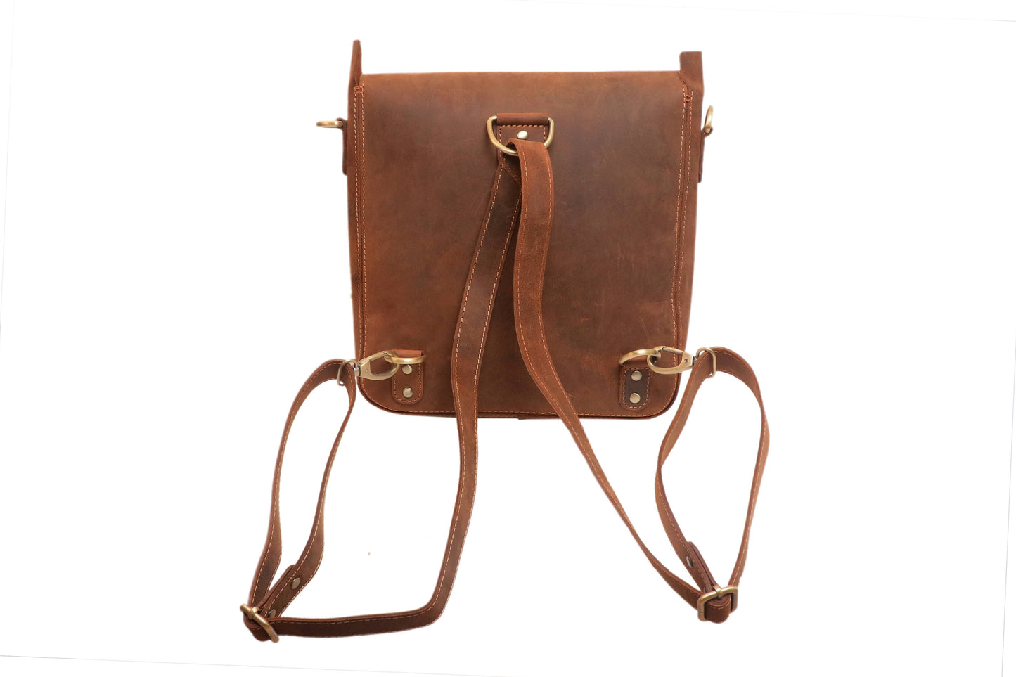 Genuine Leather Sling Crossbody Messenger bag Backpack Brown