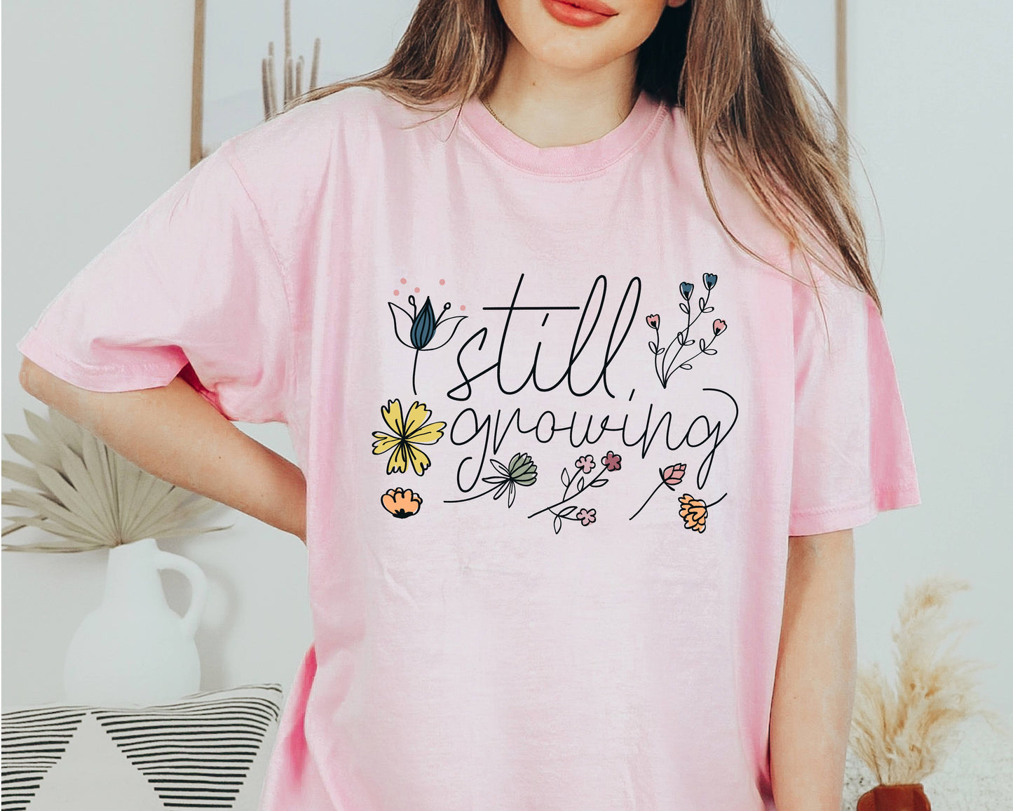 Spring Tee Floral Still Growing Print Women's Graphic Tee: Ivory / Small