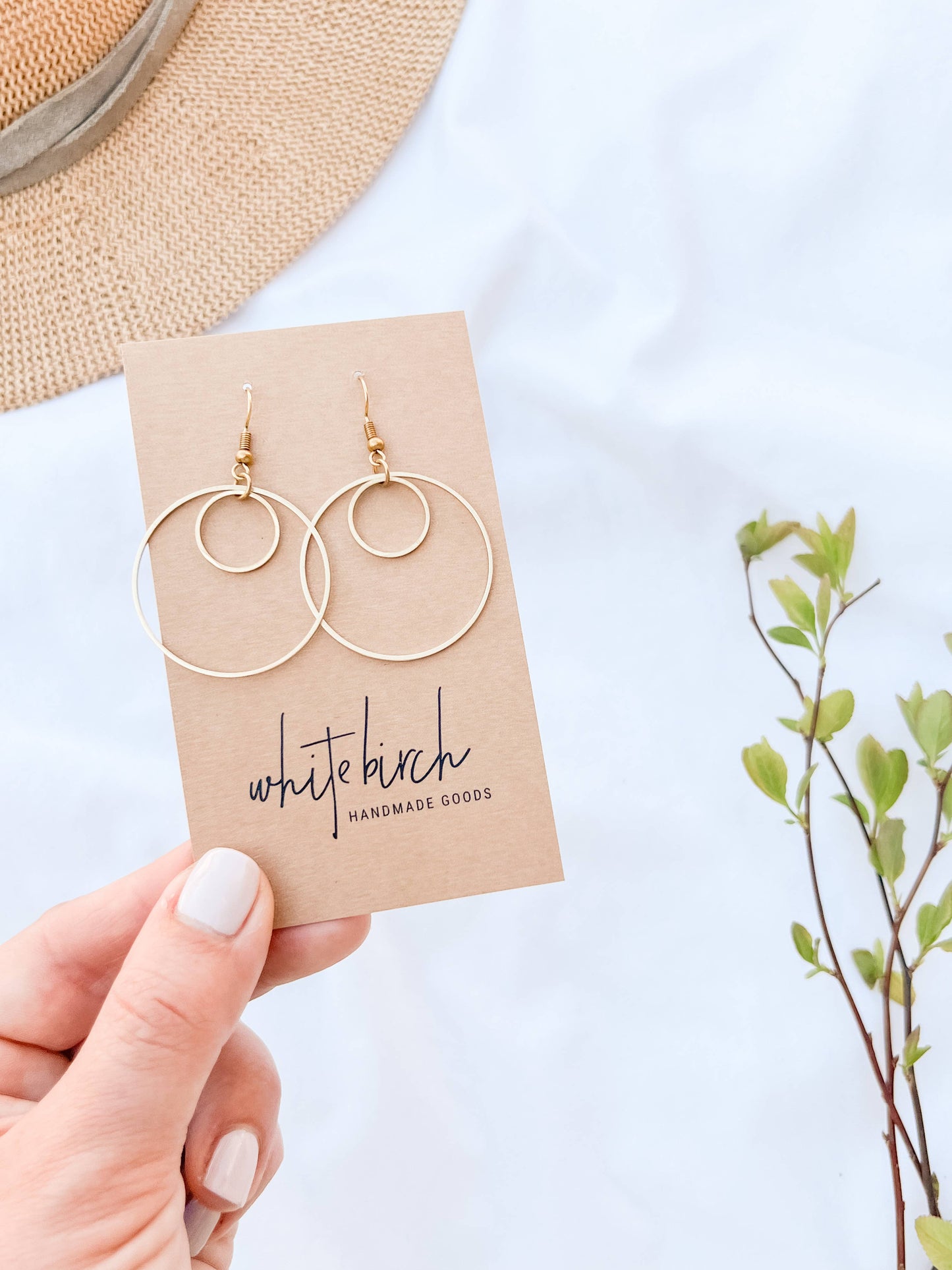 Brass Double Circle Earrings: Raw Brass Hooks