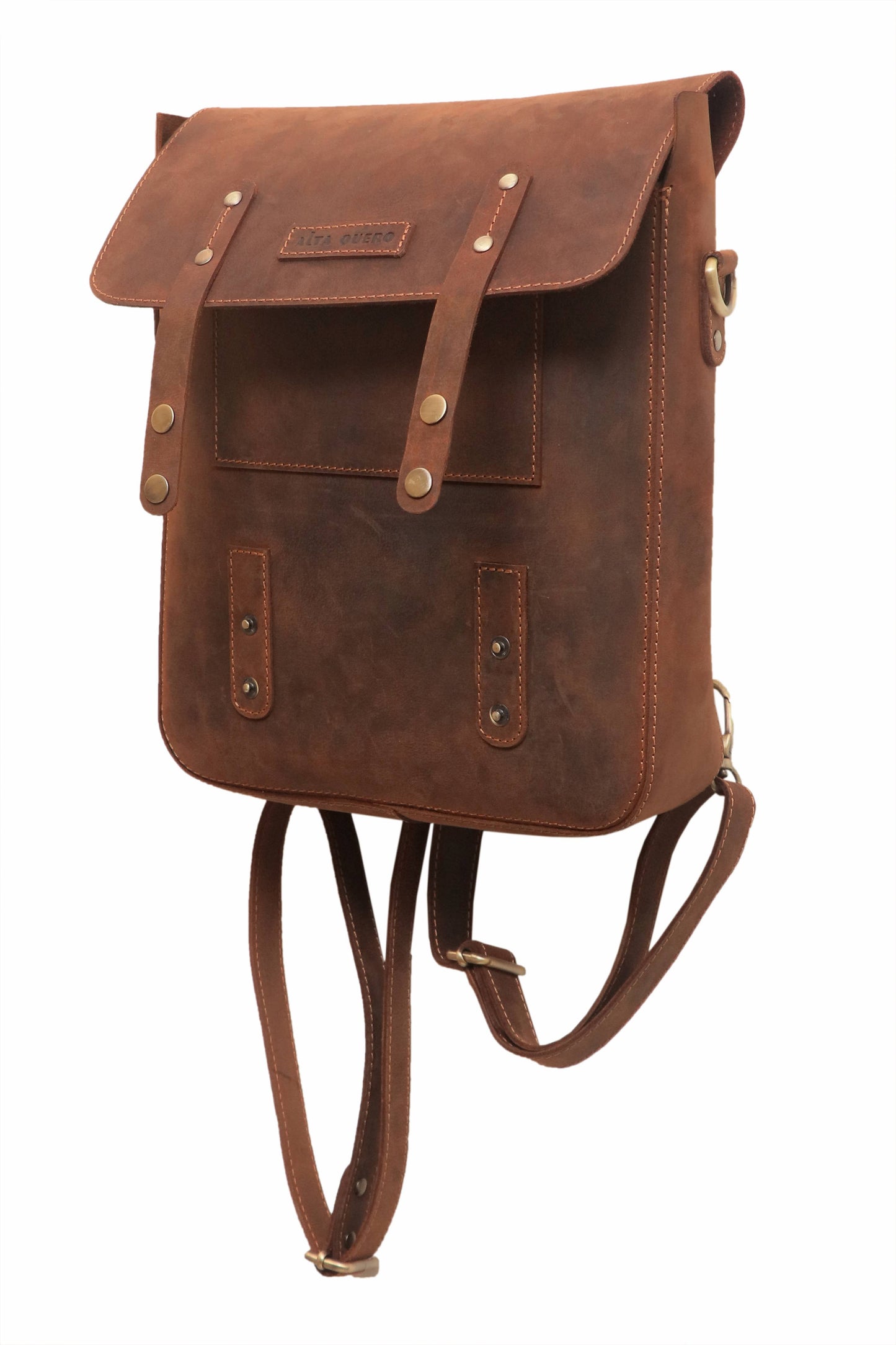 Genuine Leather Sling Crossbody Messenger bag Backpack Brown