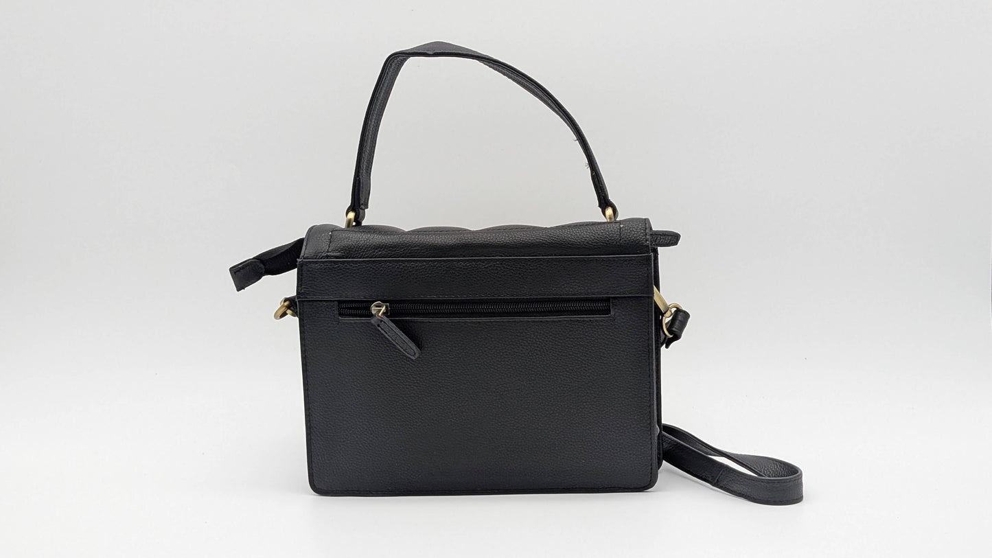 Genuine Leather Ladies Sling / Crossbody Bag - Black (Bloom)