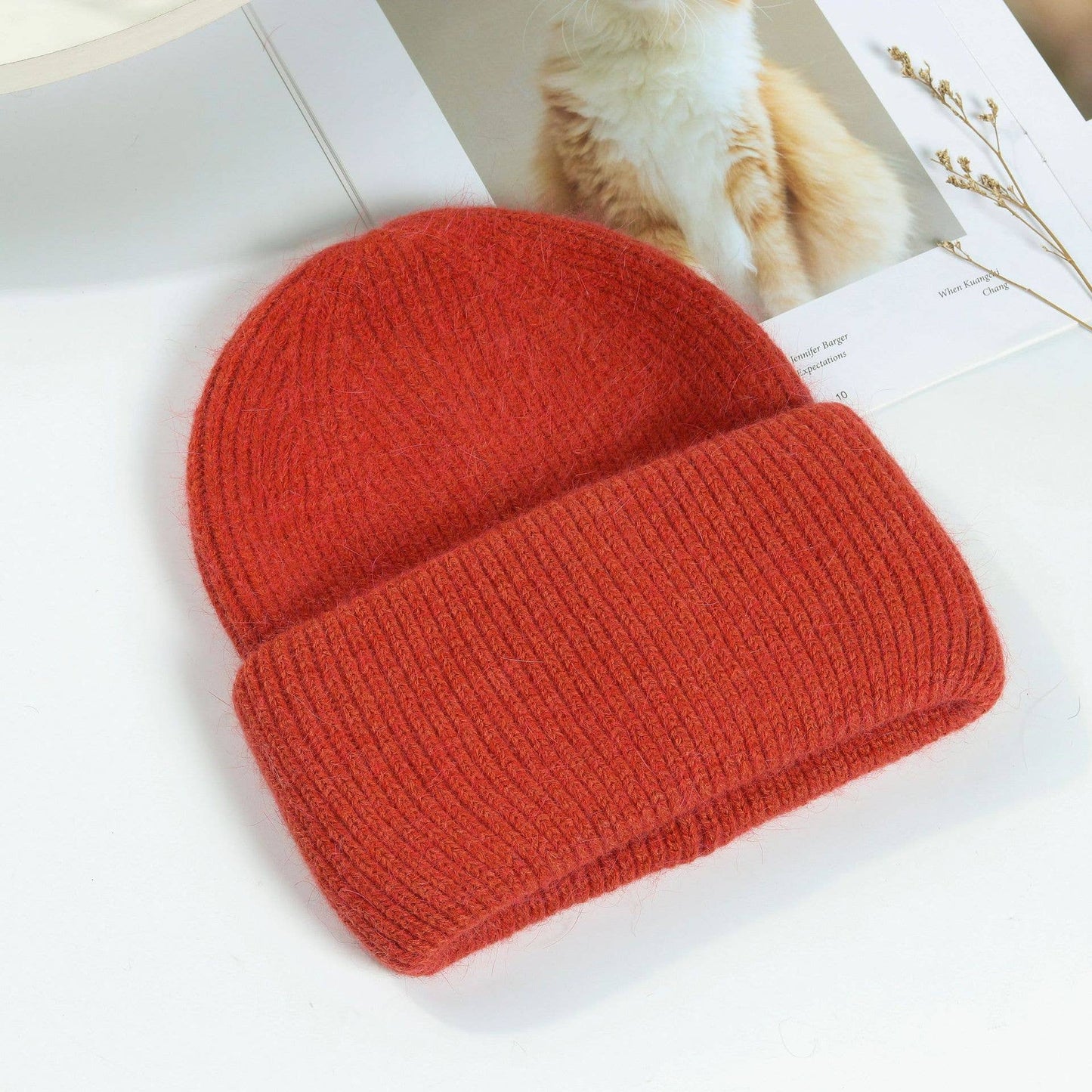 Warm Beanie Hats Solid color furry beanie for adult: White