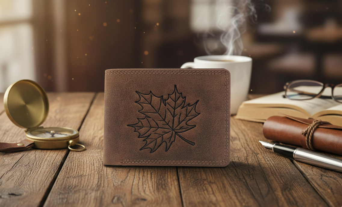 Leather Mens wallet card holder RFID Protection Brown Design