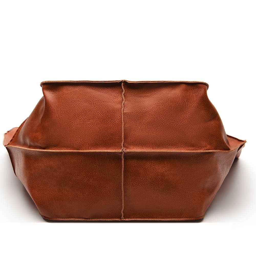 Women's shoulder bag large capacity Soft PU leather handbag: Light Brown / One size