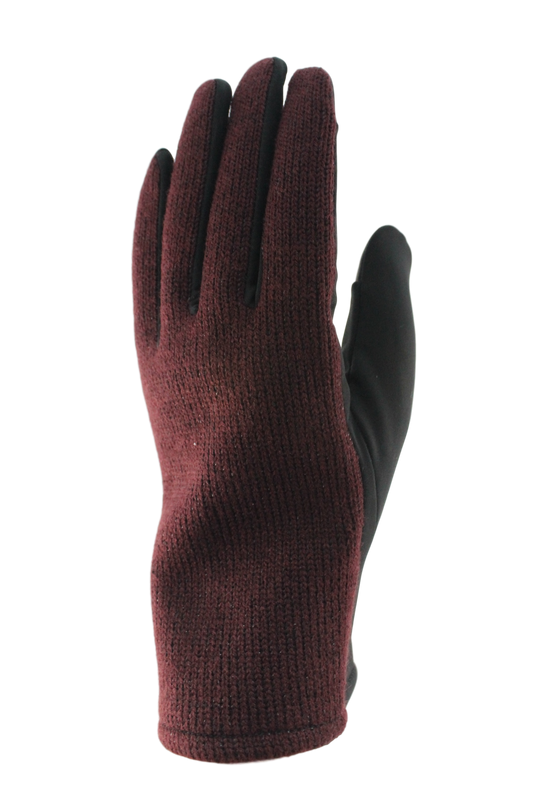 Ladies Knit Glitter Back Spandex Palm Gloves: Fig / Medium