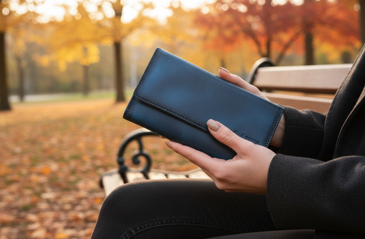 Leather Ladies wallet card holder RFID Protection Blue Black