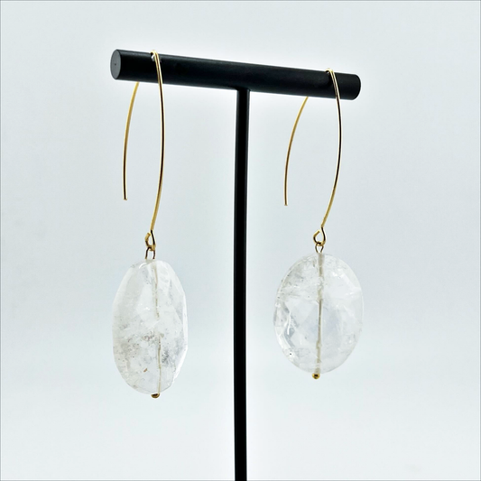 LARGE STONE | Drop Earrings: Gold / Crystal Quartz