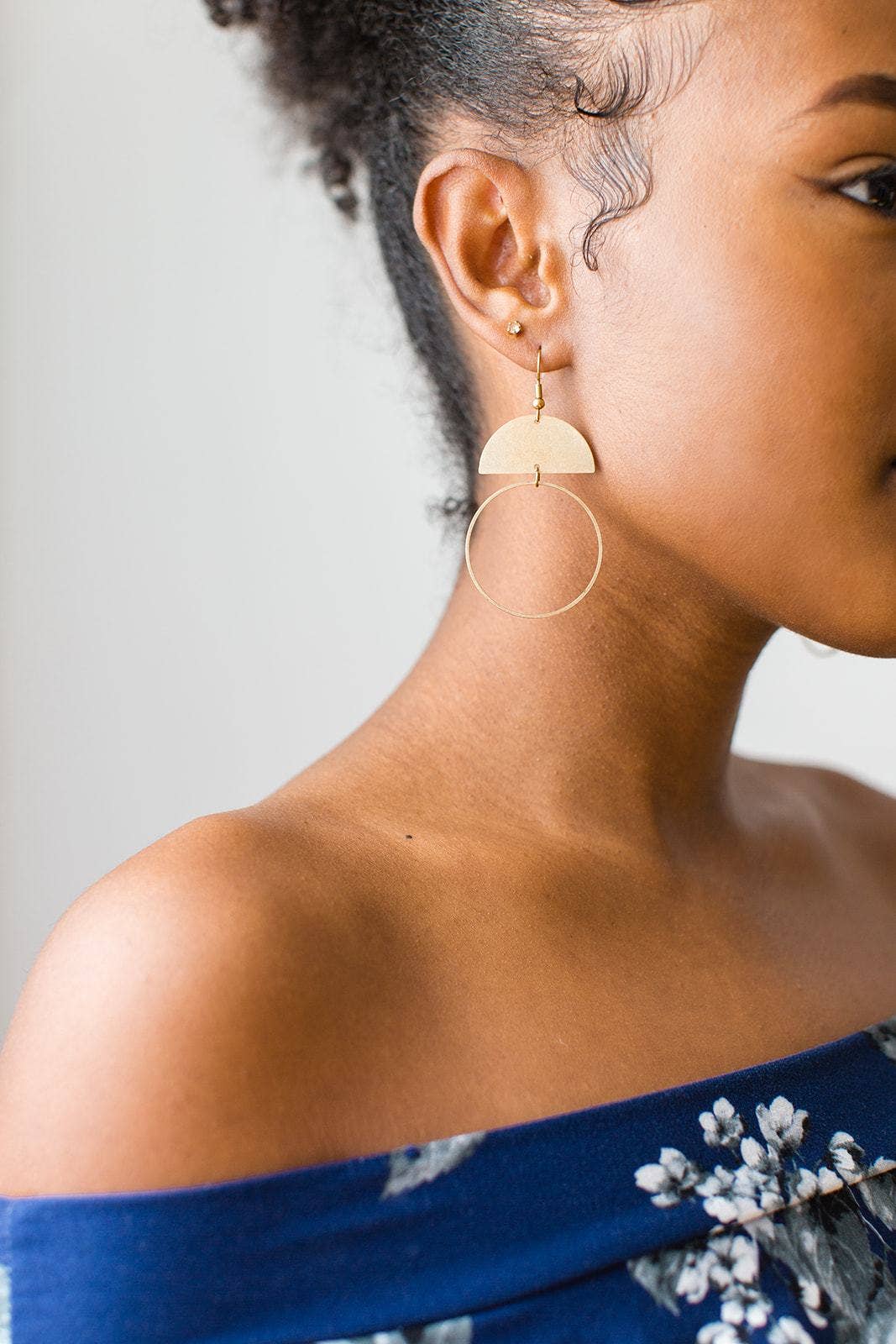 Brass Half Moon Circle Statement Earrings: Raw Brass Hooks