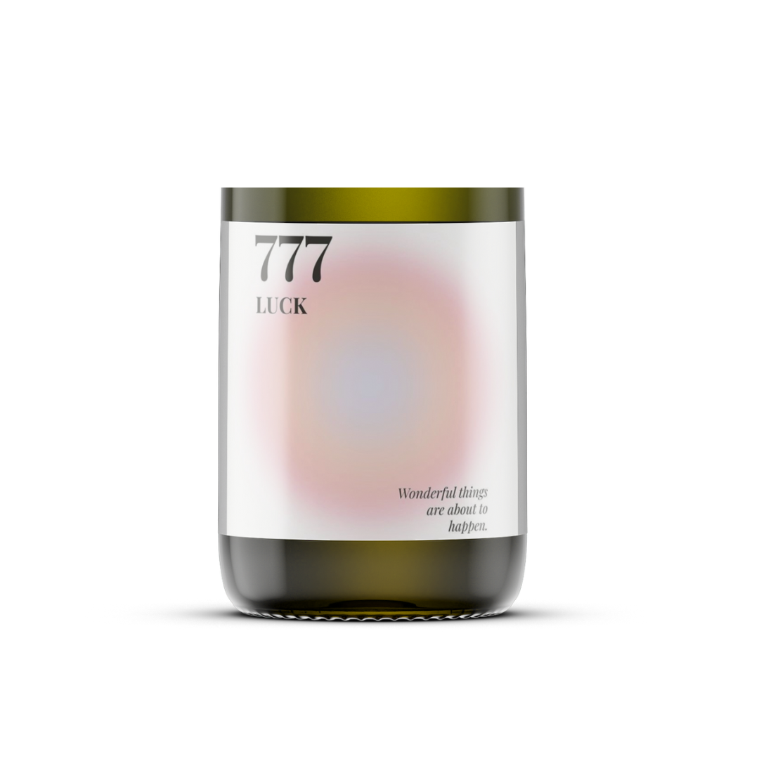 777 - Angel Number, Soy Wax Candle Recycled Wine Bottle: Lavender Sea Salt