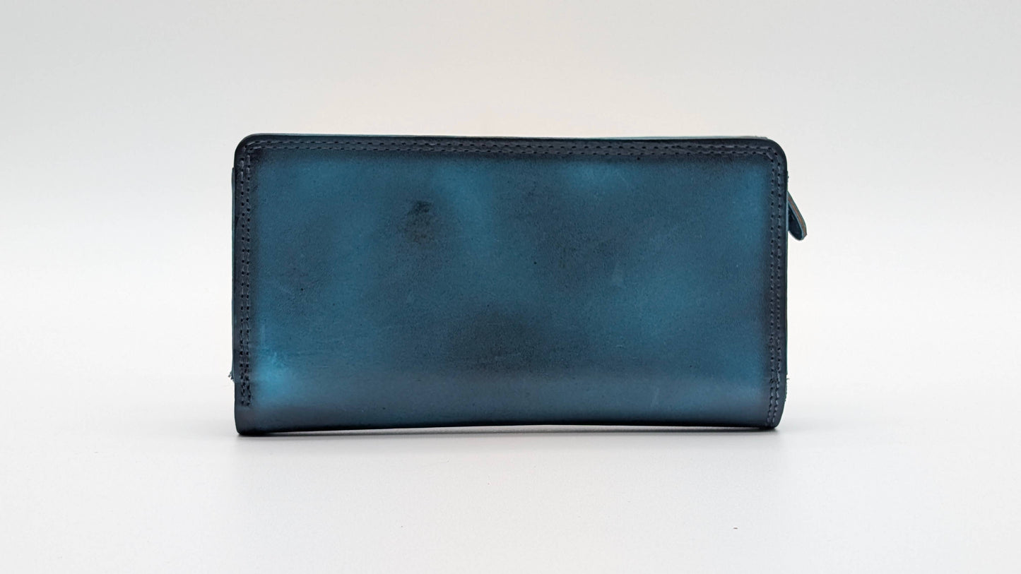 Leather Ladies wallet card holder RFID Protection Blue Black
