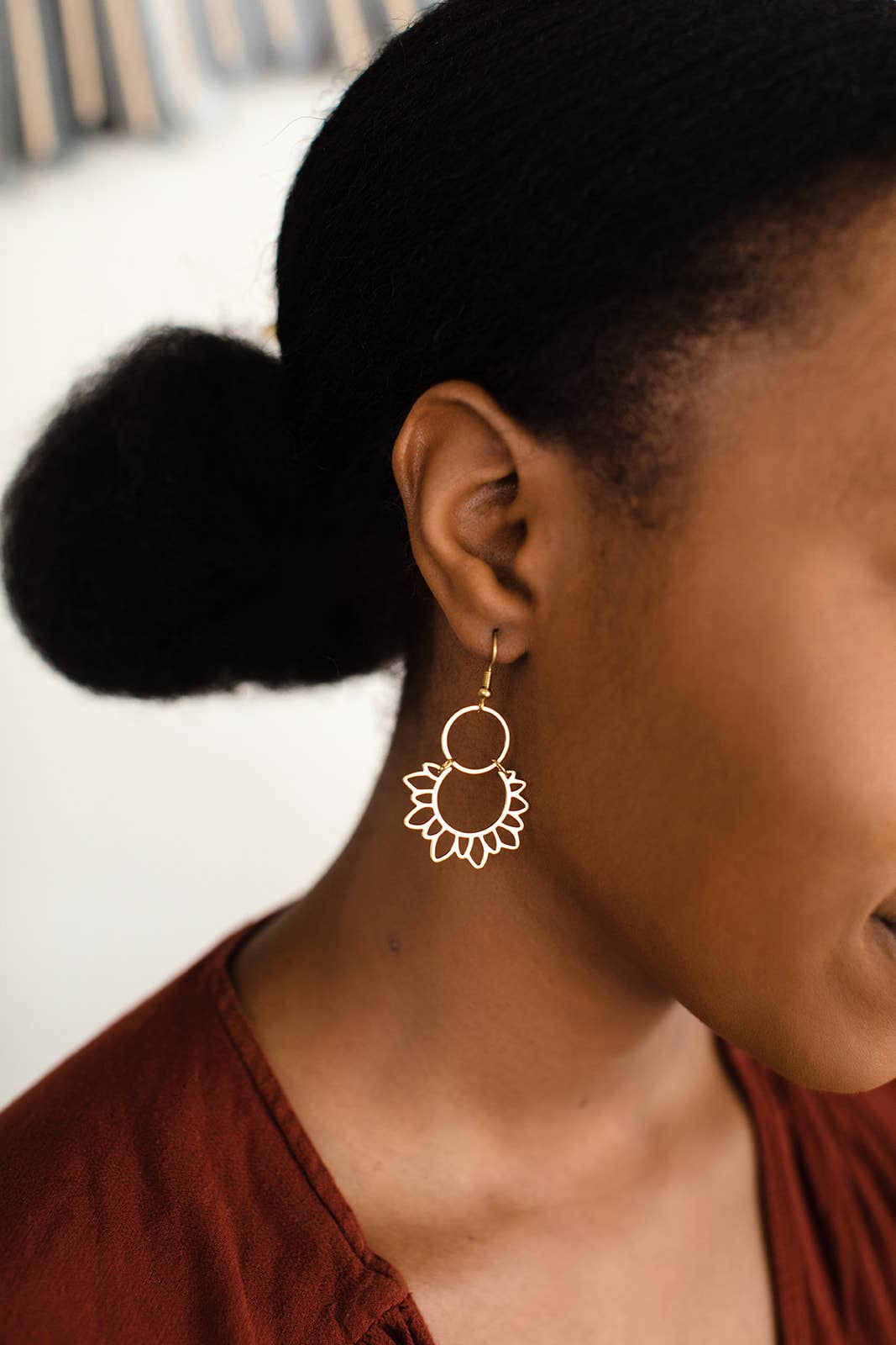Brass Sunflower Earrings: 14k Gold Fill Hooks