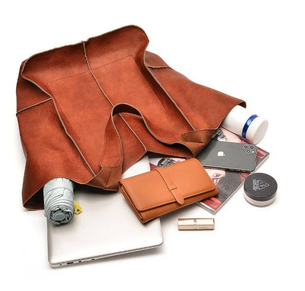 Women's shoulder bag large capacity Soft PU leather handbag: Rust / One size