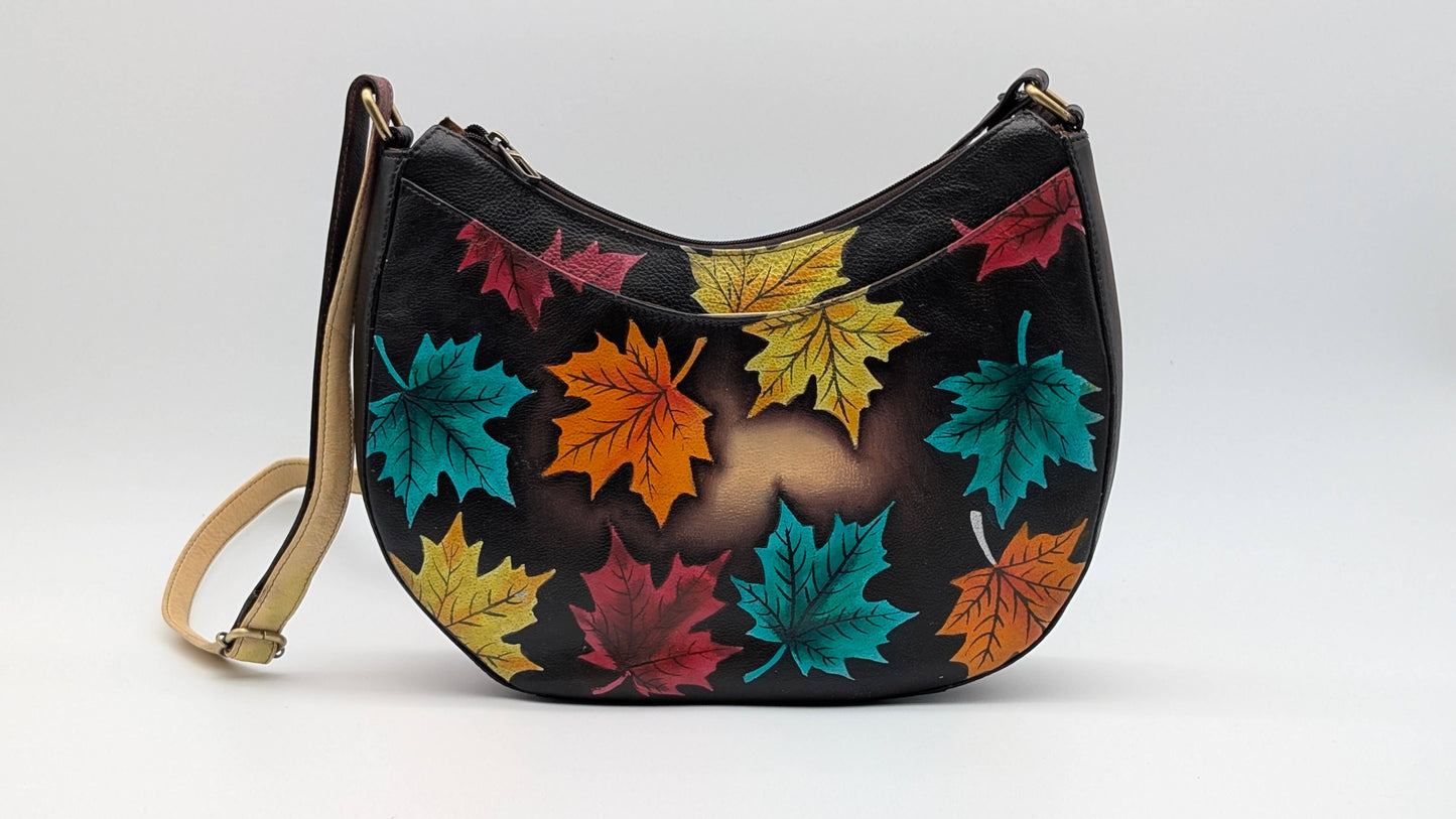 Genuine Leather Hand Painted Ladies Sling Crossbody - Maple