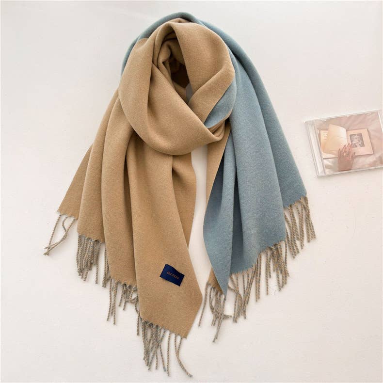 Solid color scarf Double-sided two-color tassel shawl scarf: Camel