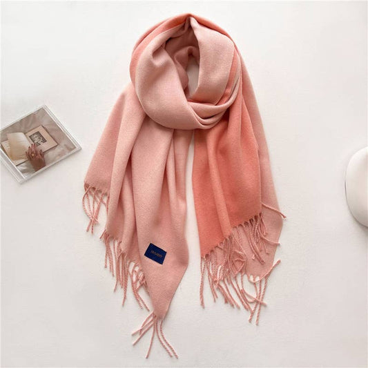 Solid color scarf Double-sided two-color tassel shawl scarf: Pink