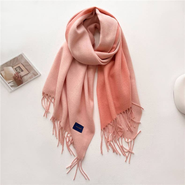 Solid color scarf Double-sided two-color tassel shawl scarf: Yellow&beige