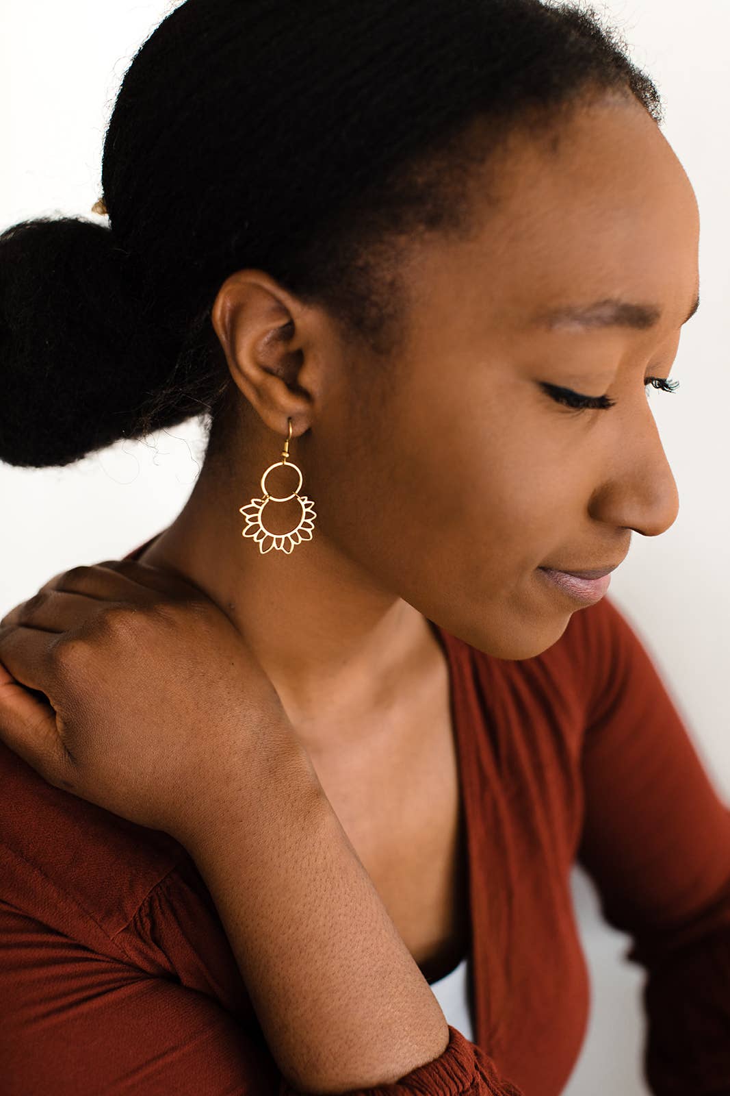 Brass Sunflower Earrings: 14k Gold Fill Hooks