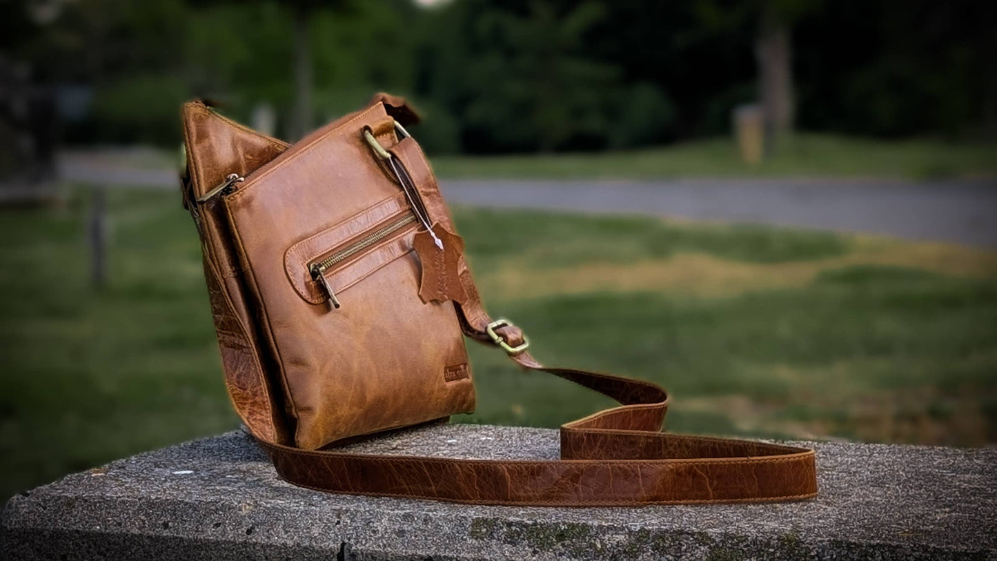Genuine Leather Ladies Sling / Crossbody Bag - Tan / Brown