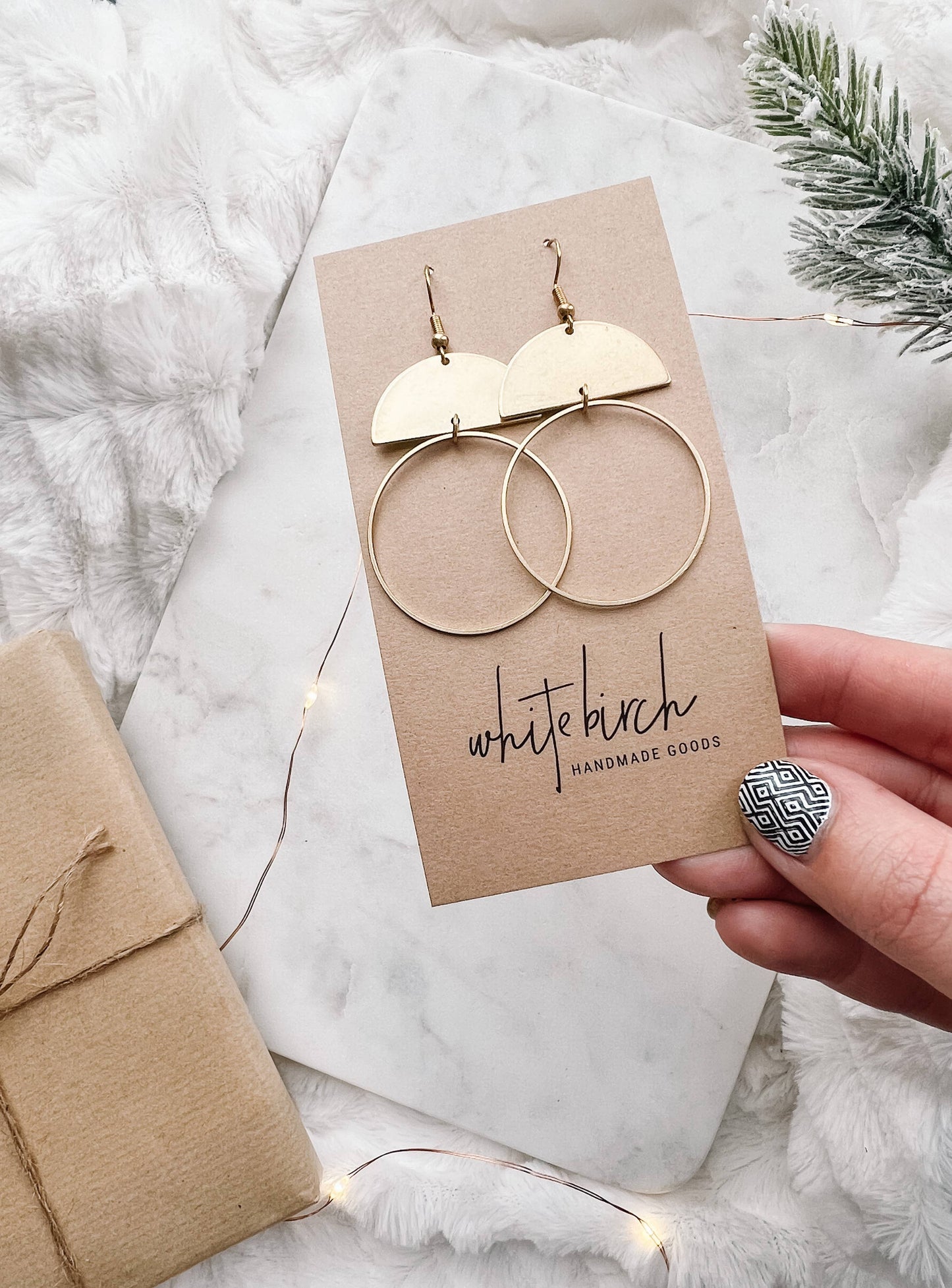 Brass Half Moon Circle Statement Earrings: Raw Brass Hooks